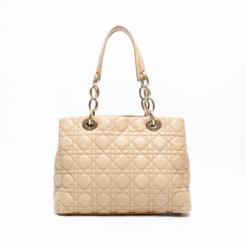 Christian Dior Cannage Lambskin Chain Tote Shoulder Bag beige WS23070