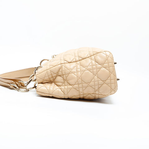 Christian Dior Cannage Lambskin Chain Tote Shoulder Bag beige WS23070