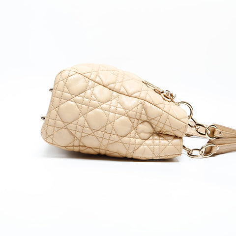 Christian Dior Cannage Lambskin Chain Tote Shoulder Bag beige WS23070