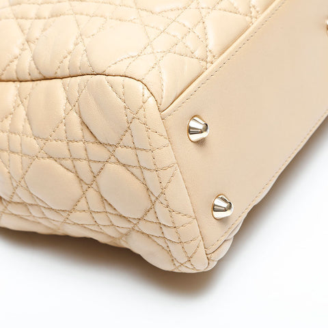 Christian Dior Cannage Lambskin Chain Tote Shoulder Bag beige WS23070