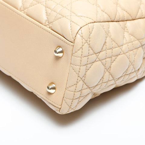 Christian Dior Cannage Lambskin Chain Tote Shoulder Bag beige WS23070