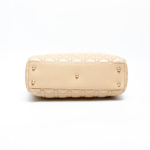 Christian Dior Cannage Lambskin Chain Tote Shoulder Bag beige WS23070