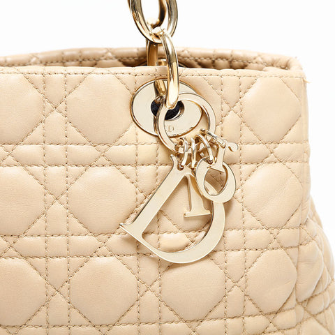 Christian Dior Cannage Lambskin Chain Tote Shoulder Bag beige WS23070