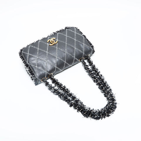 CHANEL 15th series 2011 Leather Flap Tweed Chain Shoulder Bag gray WS23077