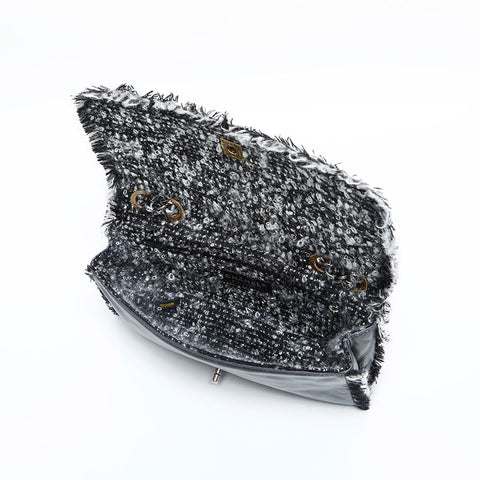 CHANEL 15th series 2011 Leather Flap Tweed Chain Shoulder Bag gray WS23077