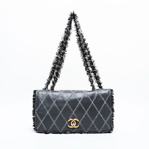 CHANEL 15th series 2011 Leather Flap Tweed Chain Shoulder Bag gray WS23077