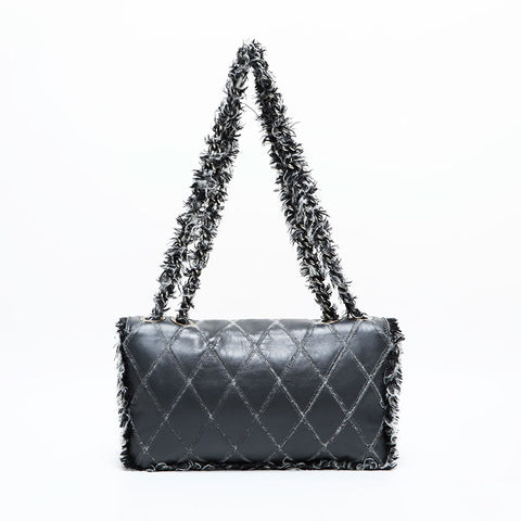CHANEL 15th series 2011 Leather Flap Tweed Chain Shoulder Bag gray WS23077