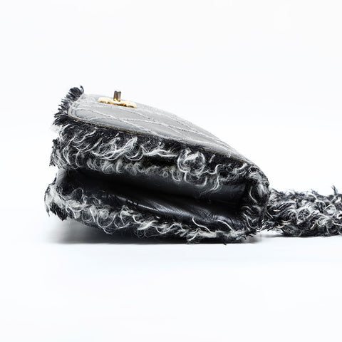 CHANEL 15th series 2011 Leather Flap Tweed Chain Shoulder Bag gray WS23077