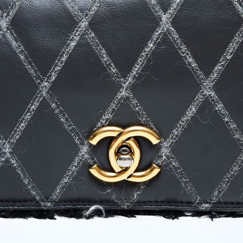 CHANEL 15th series 2011 Leather Flap Tweed Chain Shoulder Bag gray WS23077