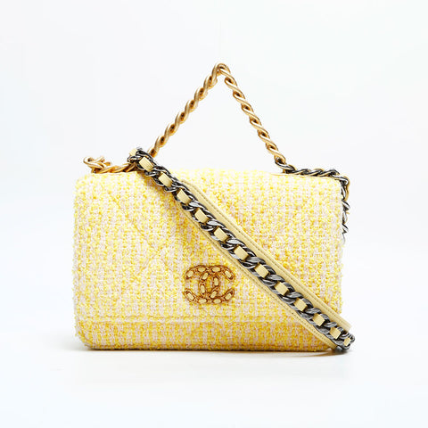 CHANEL No. 31 2021-2022 Tweed Chain Mini Flap CHANEL 19 Shoulder Bag yellow WS23089