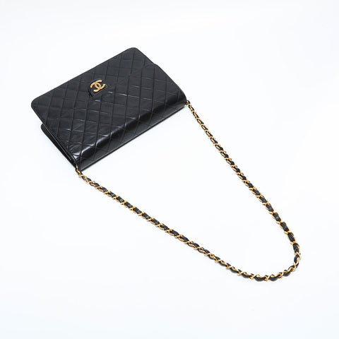 CHANEL No. 4 1996-1997 Lambskin Push Lock Chain Matelasse Shoulder Bag black WS23100