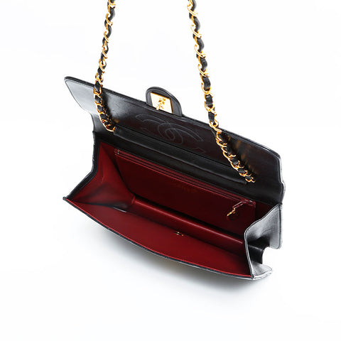 CHANEL No. 4 1996-1997 Lambskin Push Lock Chain Matelasse Shoulder Bag black WS23100