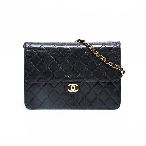 CHANEL No. 4 1996-1997 Lambskin Push Lock Chain Matelasse Shoulder Bag black WS23100