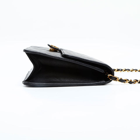 CHANEL No. 4 1996-1997 Lambskin Push Lock Chain Matelasse Shoulder Bag black WS23100