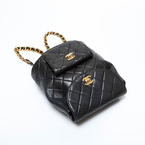 CHANEL No. 3 1994-1996 Lambskin Matelasse Chain Backpack  Daypack black WS23105