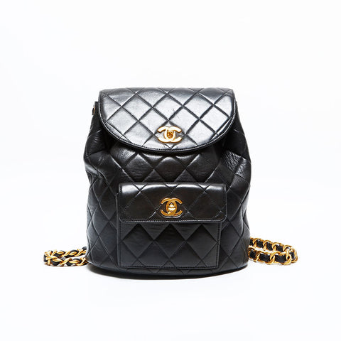 CHANEL No. 3 1994-1996 Lambskin Matelasse Chain Backpack  Daypack black WS23105
