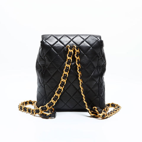 CHANEL No. 3 1994-1996 Lambskin Matelasse Chain Backpack  Daypack black WS23105
