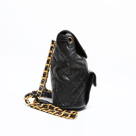 CHANEL No. 3 1994-1996 Lambskin Matelasse Chain Backpack  Daypack black WS23105