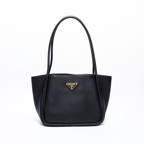 PRADA Leather shopping tote with triangle logo Shoulder Bag black WS23107