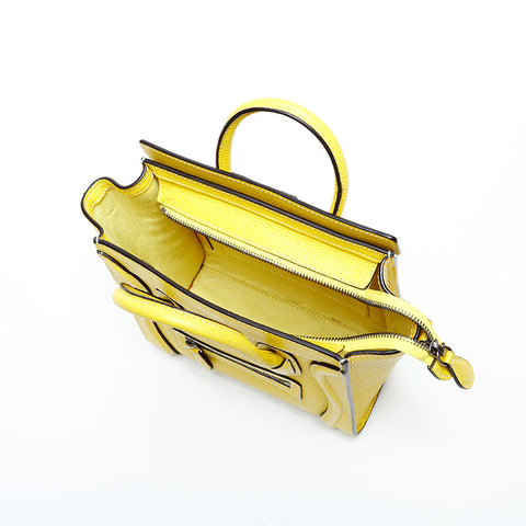 CELINE Nano Luggage 2way Leather Handbag yellow WS23112