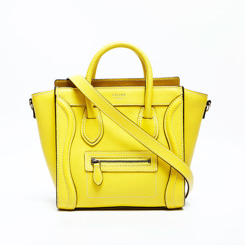 CELINE Nano Luggage 2way Leather Handbag yellow WS23112