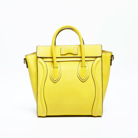 CELINE Nano Luggage 2way Leather Handbag yellow WS23112