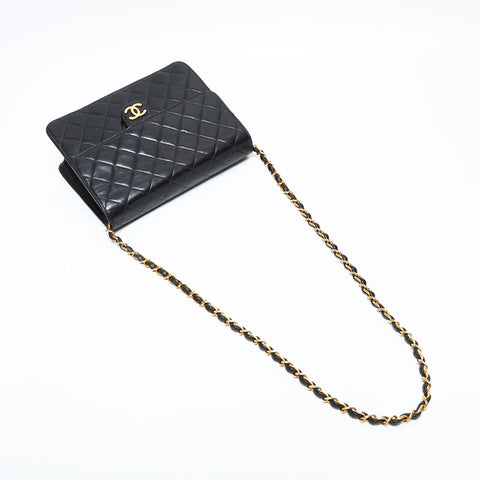 CHANEL No. 5 1997-1999 Lambskin Push Lock Matelasse Chain Shoulder Bag black WS23113