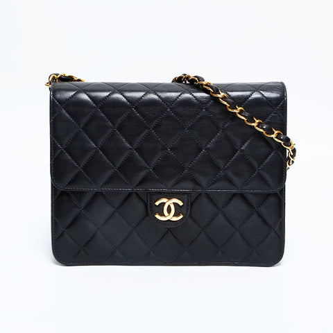 CHANEL No. 5 1997-1999 Lambskin Push Lock Matelasse Chain Shoulder Bag black WS23113