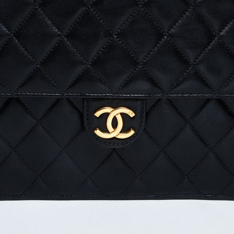 CHANEL No. 5 1997-1999 Lambskin Push Lock Matelasse Chain Shoulder Bag black WS23113