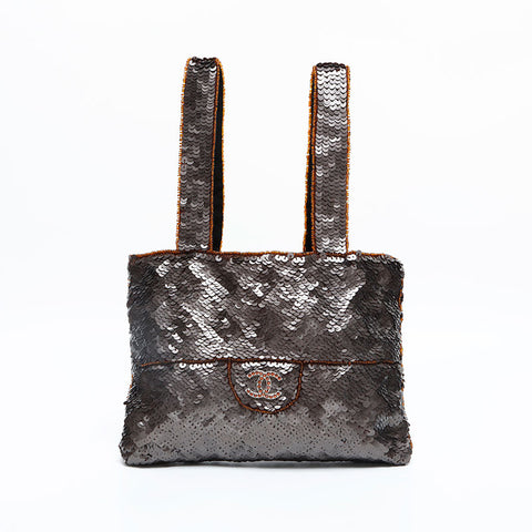 CHANEL No. 5 1997-1999 Sequin COCO Mark Evening Handbag Brown WS23115