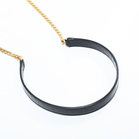 YVES SAINT LAURENT Patent leather embossed round Shoulder Bag black WS23117