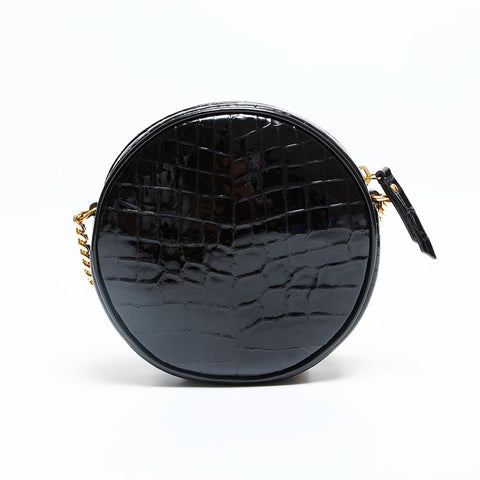 YVES SAINT LAURENT Patent leather embossed round Shoulder Bag black WS23117