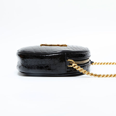 YVES SAINT LAURENT Patent leather embossed round Shoulder Bag black WS23117
