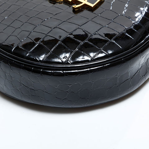 YVES SAINT LAURENT Patent leather embossed round Shoulder Bag black WS23117