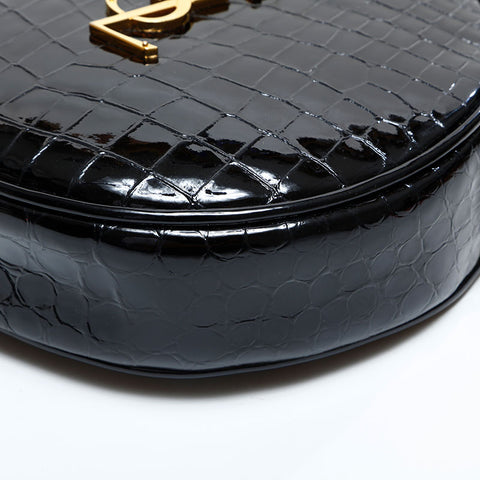 YVES SAINT LAURENT Patent leather embossed round Shoulder Bag black WS23117