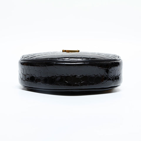 YVES SAINT LAURENT Patent leather embossed round Shoulder Bag black WS23117