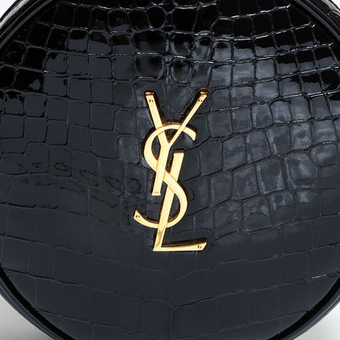 YVES SAINT LAURENT Patent leather embossed round Shoulder Bag black WS23117