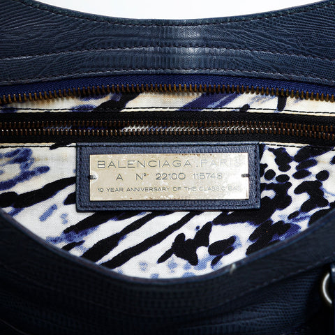 BALENCIAGA Classic City 2-way Embossed Leather Handbag Navy WS23121