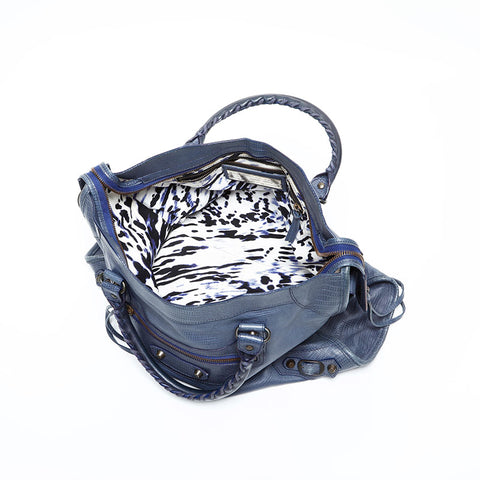 BALENCIAGA Classic City 2-way Embossed Leather Handbag Navy WS23121