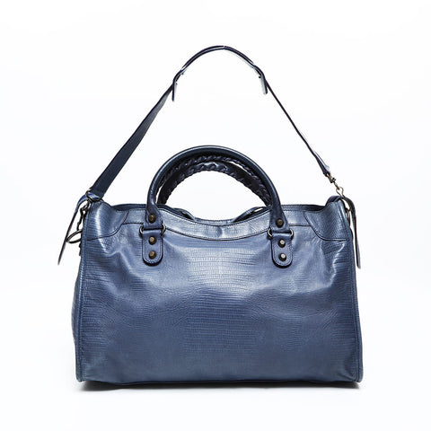 BALENCIAGA Classic City 2-way Embossed Leather Handbag Navy WS23121
