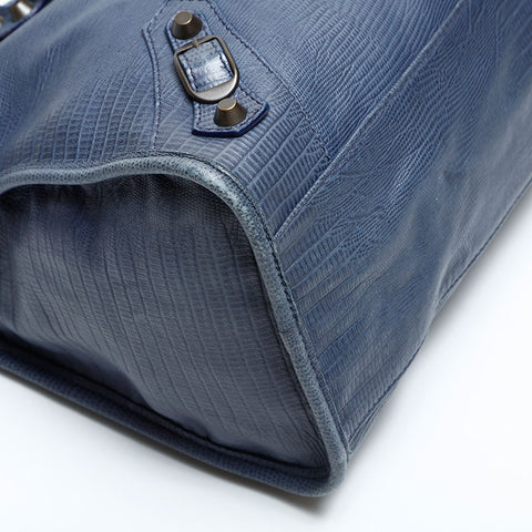 BALENCIAGA Classic City 2-way Embossed Leather Handbag Navy WS23121