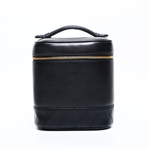 CHANEL 3rd series 1994-1996 Vertical Vanity Leather Handbag black WS23122