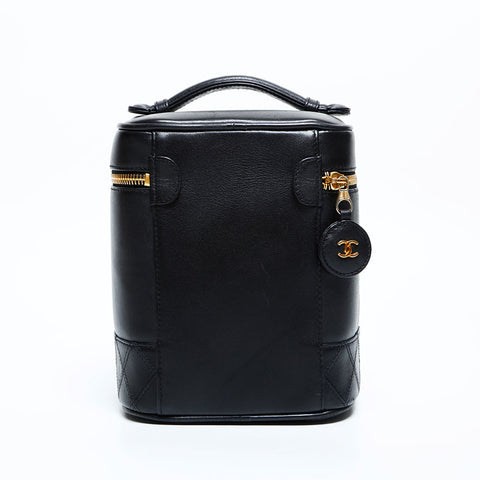 CHANEL 3rd series 1994-1996 Vertical Vanity Leather Handbag black WS23122