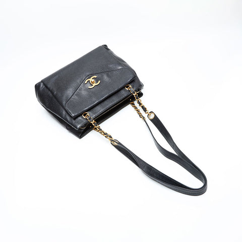 CHANEL Caviar Skin Turn Lock Chain Shoulder Bag black WS23126