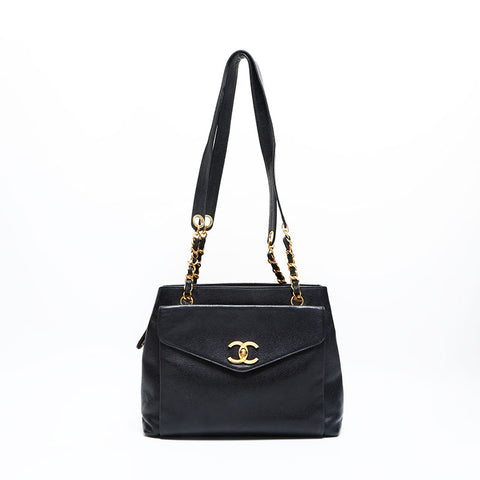 CHANEL Caviar Skin Turn Lock Chain Shoulder Bag black WS23126