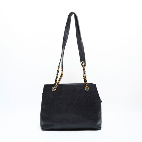 CHANEL Caviar Skin Turn Lock Chain Shoulder Bag black WS23126