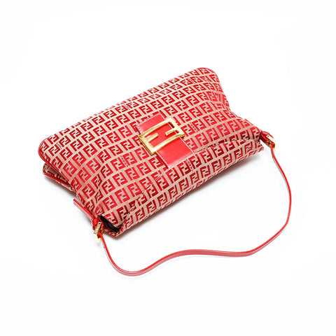 FENDI Zucchino Canvas Mamma Shoulder Bag Red WS23129