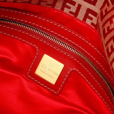FENDI Zucchino Canvas Mamma Shoulder Bag Red WS23129