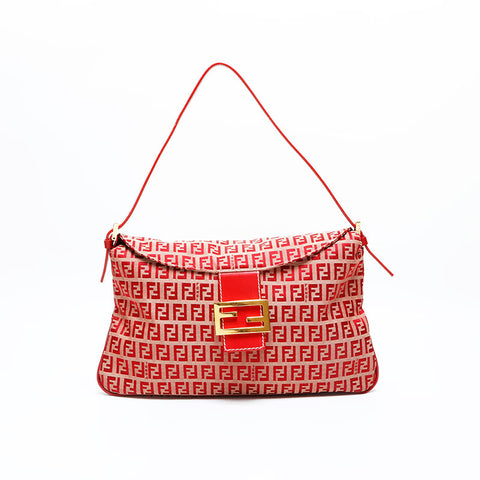 FENDI Zucchino Canvas Mamma Shoulder Bag Red WS23129