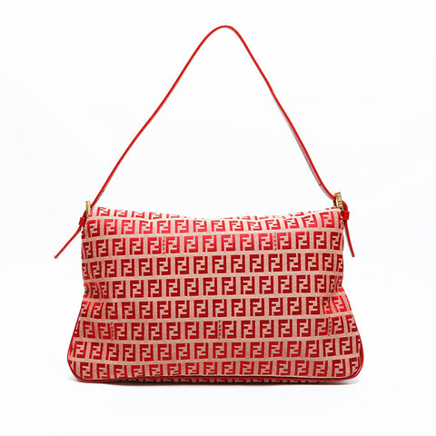 FENDI Zucchino Canvas Mamma Shoulder Bag Red WS23129